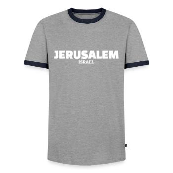 Jerusalem Israel Israelische Israeli - Men's Ringer Shirt - grey/navy  - Front - AI Model Female 172 light (172cm) & AI Model Male 178 light (178cm)