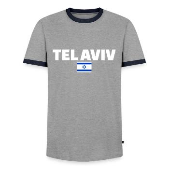 Tel Aviv Israël Drapeau israélien Israélien - T-shirt contrasté Homme - gris/marine  - Devant - AI Model Female 172 light (172cm) & AI Model Male 178 light (178cm)