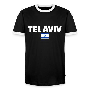 Tel Aviv Israel Israelische Flagge Israeli - Männer Kontrast-T-Shirt - Schwarz/Weiß - Vorne - AI Model Female 172 light (172cm) & AI Model Male 178 light (178cm)
