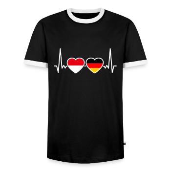 Indonesia Germany Heartbeat Flag - Men's Ringer Shirt - black/white - Front - AI Model Female 172 light (172cm) & AI Model Male 178 light (178cm)