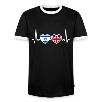 Israel UK Herzschlag Flagge Britisch Israeli - Männer Kontrast-T-Shirt - Schwarz/Weiß - Vorne - AI Model Female 172 light (172cm) & AI Model Male 178 light (178cm)