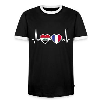 Iraq France Heartbeat Flag Iraqis - Men's Ringer Shirt - black/white - Front - AI Model Female 172 light (172cm) & AI Model Male 178 light (178cm)