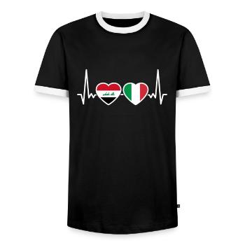 Iraq Italy Heartbeat Flag Italian Iraqis - Men's Ringer Shirt - black/white - Front - AI Model Female 172 light (172cm) & AI Model Male 178 light (178cm)