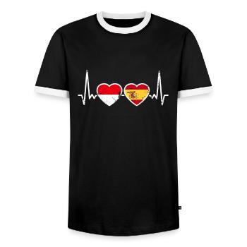 Indonesia Spain Vintage Heartbeat Flag - Men's Ringer Shirt - black/white - Front - AI Model Female 172 light (172cm) & AI Model Male 178 light (178cm)