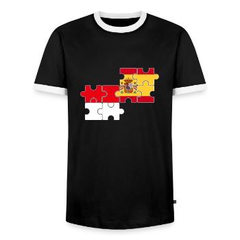 Indonesia Spain Flag Spanish Indonesian - Men's Ringer Shirt - black/white - Front - AI Model Female 172 light (172cm) & AI Model Male 178 light (178cm)