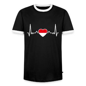 Indonésie Heartbeat Drapeau indonésien - T-shirt contrasté Homme - noir/blanc - Devant - AI Model Female 172 light (172cm) & AI Model Male 178 light (178cm)