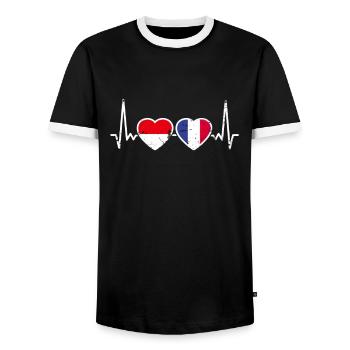 Indonesia France Vintage Heartbeat Flag - Men's Ringer Shirt - black/white - Front - AI Model Female 172 light (172cm) & AI Model Male 178 light (178cm)