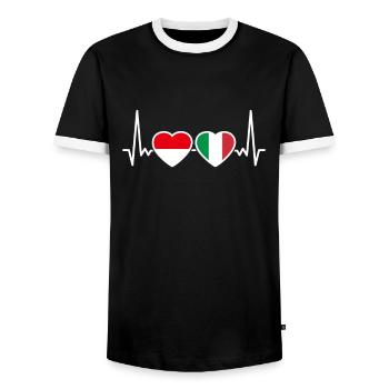 Indonesia Italy Heartbeat Flag Indonesian - Men's Ringer Shirt - black/white - Front - AI Model Female 172 light (172cm) & AI Model Male 178 light (178cm)