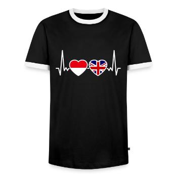 Indonésie Royaume-Uni Heartbeat Flag Indonésien - T-shirt contrasté Homme - noir/blanc - Devant - AI Model Female 172 light (172cm) & AI Model Male 178 light (178cm)