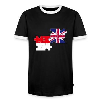 Indonesia UK flag British Indonesian - Men's Ringer Shirt - black/white - Front - AI Model Female 172 light (172cm) & AI Model Male 178 light (178cm)