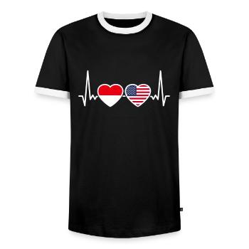 Indonésie États-Unis Heartbeat Flag Indonésien - T-shirt contrasté Homme - noir/blanc - Devant - AI Model Female 172 light (172cm) & AI Model Male 178 light (178cm)