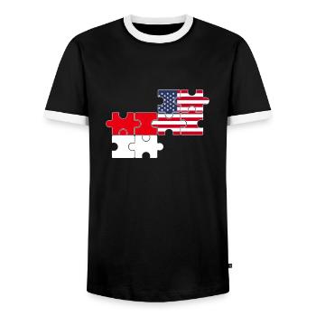 Indonésie États-Unis Drapeau Indonésien américain - T-shirt contrasté Homme - noir/blanc - Devant - AI Model Female 172 light (172cm) & AI Model Male 178 light (178cm)