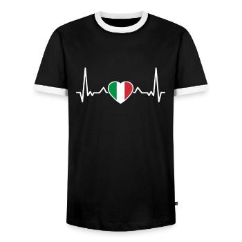 Italie Heartbeat Drapeau italien Italien - T-shirt contrasté Homme - noir/blanc - Devant - AI Model Female 172 light (172cm) & AI Model Male 178 light (178cm)