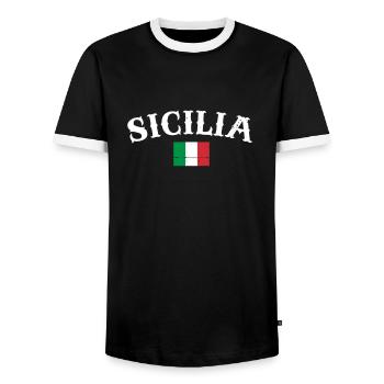 Sicilia Vintage Italien Italienische Flagge - Männer Kontrast-T-Shirt - Schwarz/Weiß - Vorne - AI Model Female 172 light (172cm) & AI Model Male 178 light (178cm)