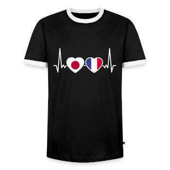 Japan Frankreich Herzschlag Flagge Japaner - Männer Kontrast-T-Shirt - Schwarz/Weiß - Vorne - AI Model Female 172 light (172cm) & AI Model Male 178 light (178cm)