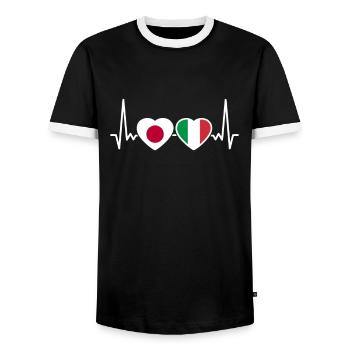 Japan Italien Herzschlag Flagge Japaner - Männer Kontrast-T-Shirt - Schwarz/Weiß - Vorne - AI Model Female 172 light (172cm) & AI Model Male 178 light (178cm)