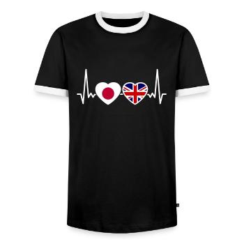 Japon Royaume-Uni Heartbeat Flag Japonais britannique - T-shirt contrasté Homme - noir/blanc - Devant - AI Model Female 172 light (172cm) & AI Model Male 178 light (178cm)