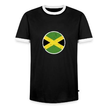 Jamaica Vintage Jamaican Flag Jamaican - Men's Ringer Shirt - black/white - Front - AI Model Female 172 light (172cm) & AI Model Male 178 light (178cm)