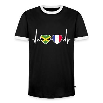 Jamaika Frankreich Herzschlag Flagge Jamaikaner - Männer Kontrast-T-Shirt - Schwarz/Weiß - Vorne - AI Model Female 172 light (172cm) & AI Model Male 178 light (178cm)