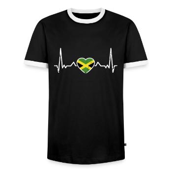 Jamaica Vintage Heartbeat Flag Jamaican - Men's Ringer Shirt - black/white - Front - AI Model Female 172 light (172cm) & AI Model Male 178 light (178cm)