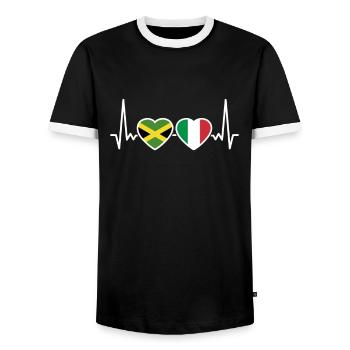 Jamaika Italien Herzschlag Flagge Jamaikaner - Männer Kontrast-T-Shirt - Schwarz/Weiß - Vorne - AI Model Female 172 light (172cm) & AI Model Male 178 light (178cm)