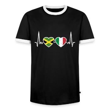 Jamaica Italy Vintage Heartbeat Flag - Men's Ringer Shirt - black/white - Front - AI Model Female 172 light (172cm) & AI Model Male 178 light (178cm)