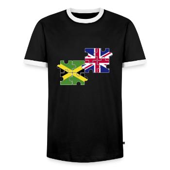 Jamaica UK Flag British Jamaican - Men's Ringer Shirt - black/white - Front - AI Model Female 172 light (172cm) & AI Model Male 178 light (178cm)