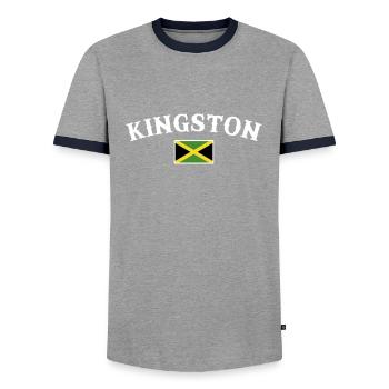 Kingston Jamaïque Drapeau jamaïcain Jamaïcain - T-shirt contrasté Homme - gris/marine  - Devant - AI Model Female 172 light (172cm) & AI Model Male 178 light (178cm)