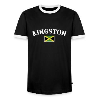 Kingston Jamaica Jamaican flag Jamaican - Men's Ringer Shirt - black/white - Front - AI Model Female 172 light (172cm) & AI Model Male 178 light (178cm)