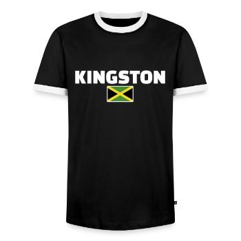Kingston Jamaica Jamaican flag Jamaican - Men's Ringer Shirt - black/white - Front - AI Model Female 172 light (172cm) & AI Model Male 178 light (178cm)
