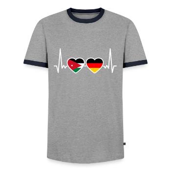 Jordanie Allemagne Heartbeat Flag Jordaniens - T-shirt contrasté Homme - gris/marine  - Devant - AI Model Female 172 light (172cm) & AI Model Male 178 light (178cm)