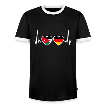 Jordan Germany Heartbeat Flag Jordanians - Men's Ringer Shirt - black/white - Front - AI Model Female 172 light (172cm) & AI Model Male 178 light (178cm)