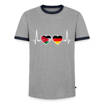 Jordanie Allemagne Vintage Heartbeat Flag - T-shirt contrasté Homme - gris/marine  - Devant - AI Model Female 172 light (172cm) & AI Model Male 178 light (178cm)