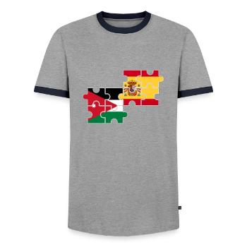 Jordanie Espagne Drapeau Espagnol Jordanien - T-shirt contrasté Homme - gris/marine  - Devant - AI Model Female 172 light (172cm) & AI Model Male 178 light (178cm)