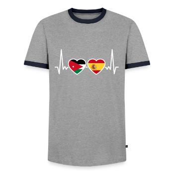 Jordanie Espagne Heartbeat Flag Jordanien - T-shirt contrasté Homme - gris/marine  - Devant - AI Model Female 172 light (172cm) & AI Model Male 178 light (178cm)