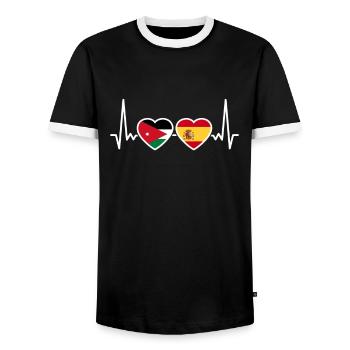 Jordan Spain Heartbeat Flag Jordanian - Men's Ringer Shirt - black/white - Front - AI Model Female 172 light (172cm) & AI Model Male 178 light (178cm)