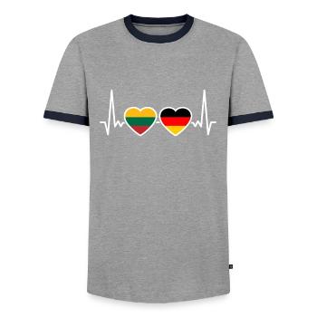Lithuania Germany Heartbeat Flag Lithuanian - Men's Ringer Shirt - grey/navy  - Front - AI Model Female 172 light (172cm) & AI Model Male 178 light (178cm)