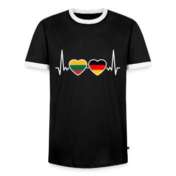 Litauen Deutschland Herzschlag Flagge Litauer - Männer Kontrast-T-Shirt - Schwarz/Weiß - Vorne - AI Model Female 172 light (172cm) & AI Model Male 178 light (178cm)