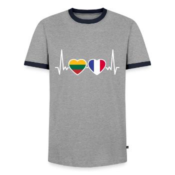 Lithuania France Heartbeat Flag Lithuanian - Men's Ringer Shirt - grey/navy  - Front - AI Model Female 172 light (172cm) & AI Model Male 178 light (178cm)