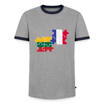 Lithuania France Flag French Lithuanian - Men's Ringer Shirt - grey/navy  - Front - AI Model Female 172 light (172cm) & AI Model Male 178 light (178cm)