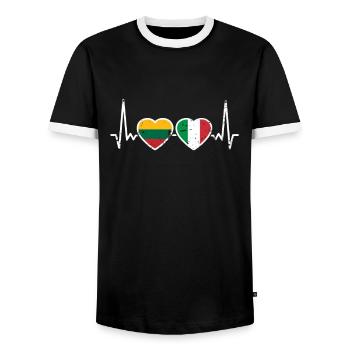 Litauen Italien Vintage Herzschlag Flagge Litauer - Männer Kontrast-T-Shirt - Schwarz/Weiß - Vorne - AI Model Female 172 light (172cm) & AI Model Male 178 light (178cm)