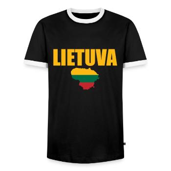 Lietuva Map Lithuania Lithuanian Flag Lithuanians - Men's Ringer Shirt - black/white - Front - AI Model Female 172 light (172cm) & AI Model Male 178 light (178cm)