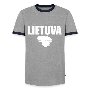 Lietuva Vintage Map Lithuania Lithuanian Lithuanians - Men's Ringer Shirt - grey/navy  - Front - AI Model Female 172 light (172cm) & AI Model Male 178 light (178cm)