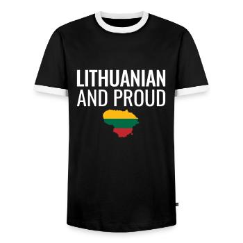 Lithuanian And Proud Map Lithuania Flag Lithuanian - Men's Ringer Shirt - black/white - Front - AI Model Female 172 light (172cm) & AI Model Male 178 light (178cm)