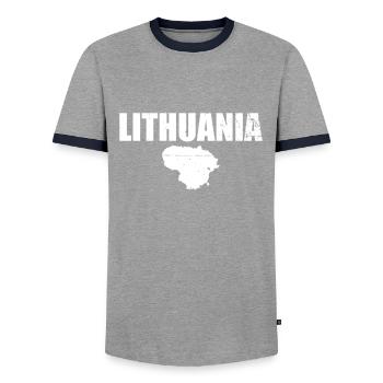 Lithuania Vintage Map Lithuanian Lithuanian Lithuanians - Men's Ringer Shirt - grey/navy  - Front - AI Model Female 172 light (172cm) & AI Model Male 178 light (178cm)