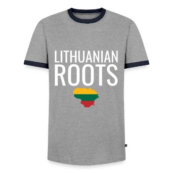 Lithuanian Roots Map Lithuania Lithuanian Flag - Men's Ringer Shirt - grey/navy  - Front - AI Model Female 172 light (172cm) & AI Model Male 178 light (178cm)