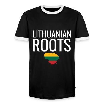 Lithuanian Roots Map Lithuania Lithuanian Flag - Men's Ringer Shirt - black/white - Front - AI Model Female 172 light (172cm) & AI Model Male 178 light (178cm)