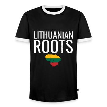 Lithuanian Roots Vintage Map Lithuania Flag - Men's Ringer Shirt - black/white - Front - AI Model Female 172 light (172cm) & AI Model Male 178 light (178cm)
