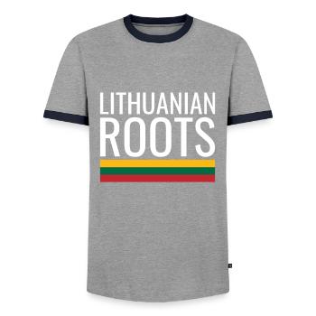 Lithuanian Roots Lithuania Lithuanian Flag Lithuanian - Men's Ringer Shirt - grey/navy  - Front - AI Model Female 172 light (172cm) & AI Model Male 178 light (178cm)