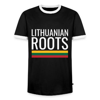 Lithuanian Roots Lithuania Lithuanian Flag Lithuanian - Men's Ringer Shirt - black/white - Front - AI Model Female 172 light (172cm) & AI Model Male 178 light (178cm)
